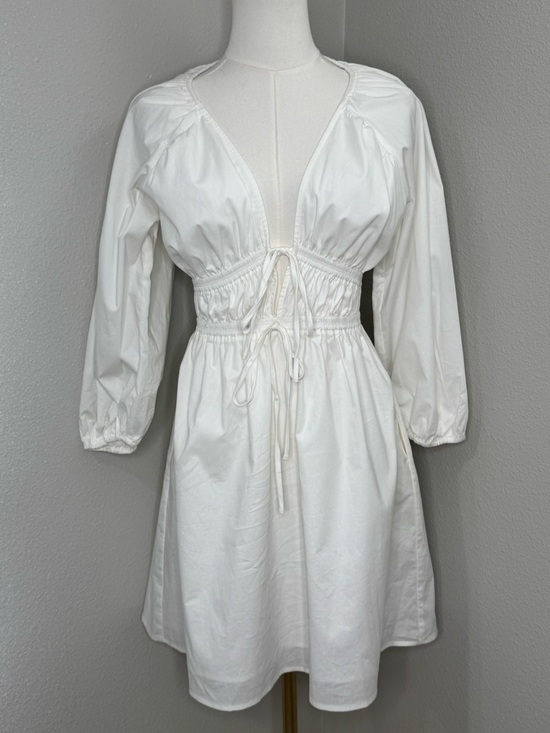 Wayf Dresses & Skirts - WAYF White Long Sleeve Mini Dress NWT Tie Front Elastic Waist XS
